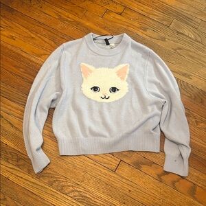 H&M Pastel Blue Sweater with Cat Design